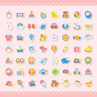 adorable baby related colorful sticker icons