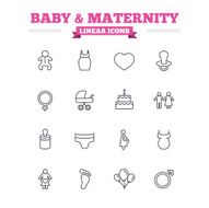 Baby and Maternity linear icons set Thin outline signs Vector