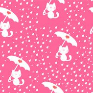 Seamless pattern with cute kitties under the rain