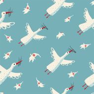 Flying Storks and Children Seamless Pattern