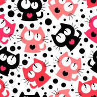 Seamless pattern with cute funny cartoon cats