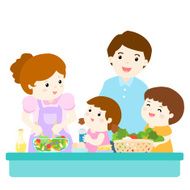happy family cook healthy food together vector