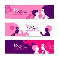 Banners for Happy Mothers Day Beautiful mother with baby silhou