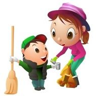 town cleaning woman and kid illustration