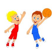 children two boys playing basketball