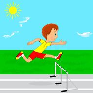 boy jumping over a hurdle