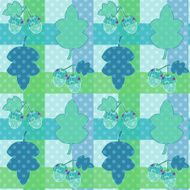 Seamless pattern patchwork with leaves and acorns in retro
