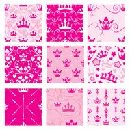 Pink backgrounds with Princess crowns Seamless backdrop patterns for girls
