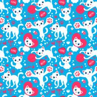 Romantic seamless pattern with cute playful kittens