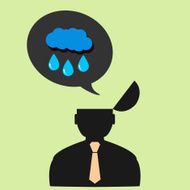 Flat vector icon man and rain clouds