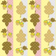 Seamless childish pattern patchwork with leaves and acorns in retro
