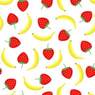 Seamless pattern with yellow bananas and juicy strawberries