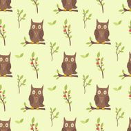 seamless pattern with owls branches and leafs