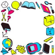 Frame with various school elements and place for your text