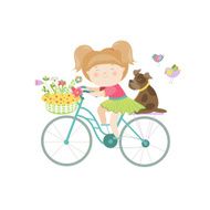 Cute beautiful girl in dress rides a bike