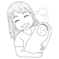 vector line art of mother and newborn baby