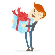 Happy man holding gift box with bow