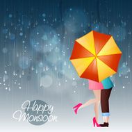 Young couple with umbrella for Happy Monsoon