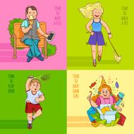 Family child 4 flat icons banner