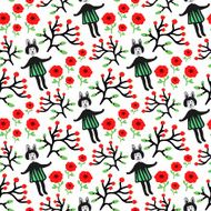 Cute bunny and flowers seamless pattern Vector hand-drawn