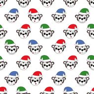 Funny monkeys in Christmas caps Seamless winter holidays background
