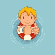 Kid playing in water lifebuoy
