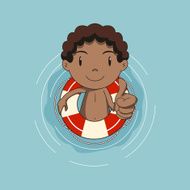 Boy floating on water lifebuoy