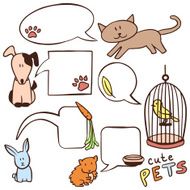 Set of cute hand drawn pets and speech bubbles