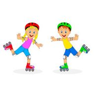 children boy and girl on roller skates