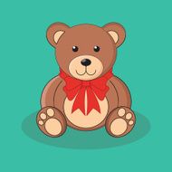 Cute brown teddy bear toy with red bow