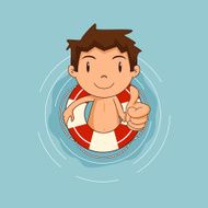 Child with lifebuoy floating in water