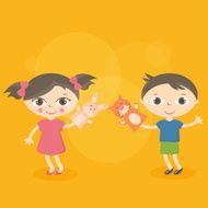 Illustration small kids with hand puppet toy Vector N5