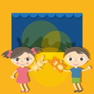 Illustration small kids with hand puppet toy Vector N6