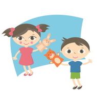 Illustration small kids with hand puppet toy Vector N8
