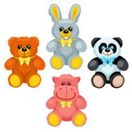 There are plush bear bunny panda and hippo