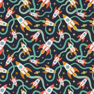 Seamless pattern with the cartoon rockets