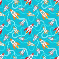 Seamless pattern with the cartoon rockets N2