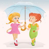 Two friends holding umbrella Template greeting card Friendship Day