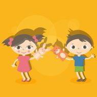 Illustration small kids with hand puppet toy Vector N9