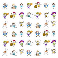 set of hand drawing happy kids