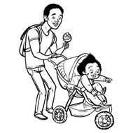 Funny cartoon father with baby stroller Vector illustration N2