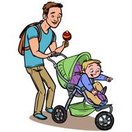 Funny cartoon father with baby stroller Vector illustration N3