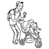Funny cartoon father with baby stroller Vector illustration N4