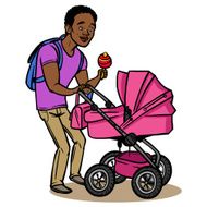 Funny cartoon father with baby stroller Vector illustration N5