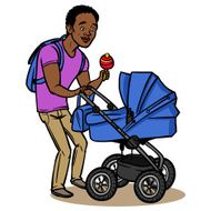 Funny cartoon father with baby stroller Vector illustration N6