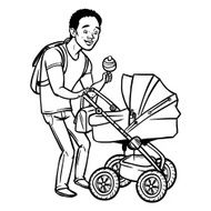 Funny cartoon father with baby stroller Vector illustration N7