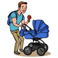 Funny cartoon father with baby stroller Vector illustration N9