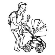 Funny cartoon father with baby stroller Vector illustration N10