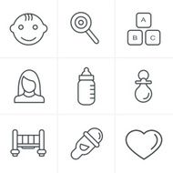 Line Icons Style Baby Set Vector Design