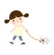Young girl walking a dog